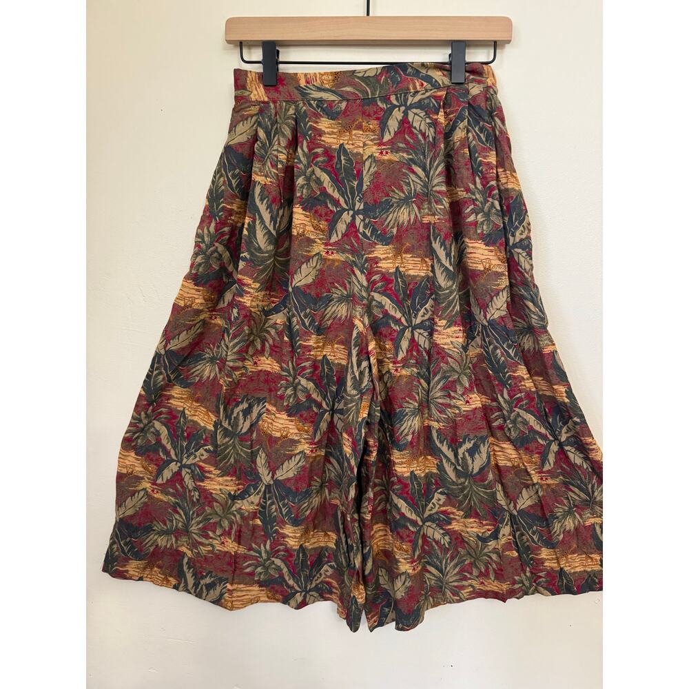 Vintage Southern Lady Safari Giraffe Rayon Culottes Skirt Pants USA 9/10